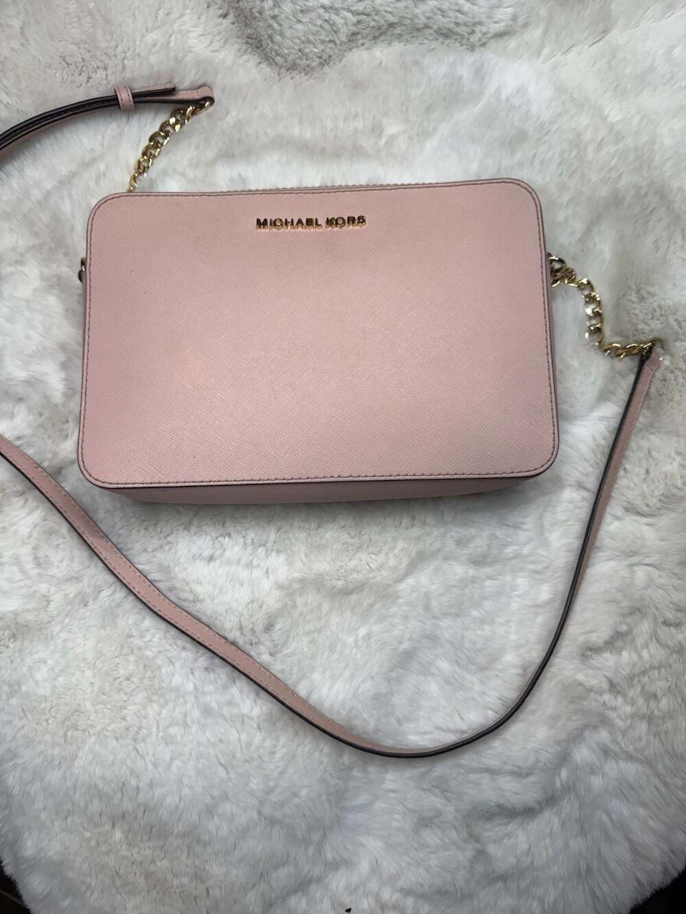 Michael Kors Jet Set Large East West Saffiano Leather Crossbody Bag in Powder Bl